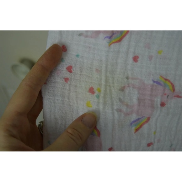 Lollypop Unicorn Rainbow Baby Swaddle Blanket Hearts Pink White Yellow Muslin - Picture 3 of 9